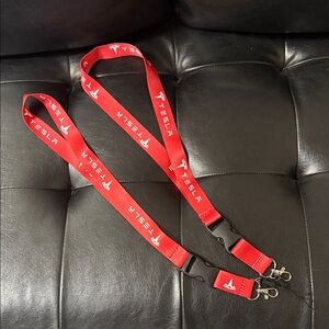 Tesla Red Logo Lanyard Keychain 2pack